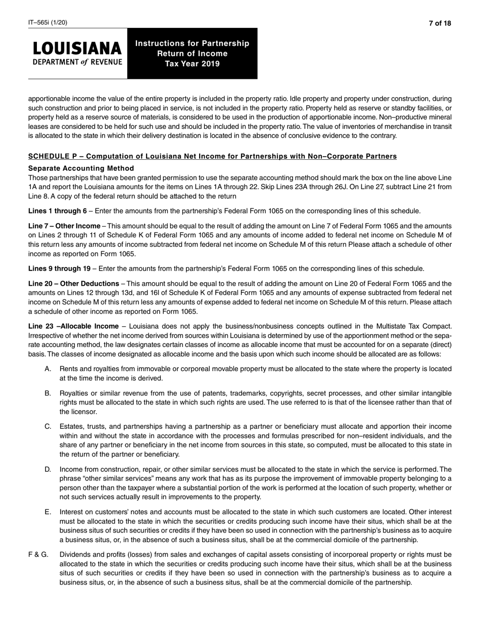 Instructions for Form IT-565 Partnership Return of Income - Louisiana, Page 7