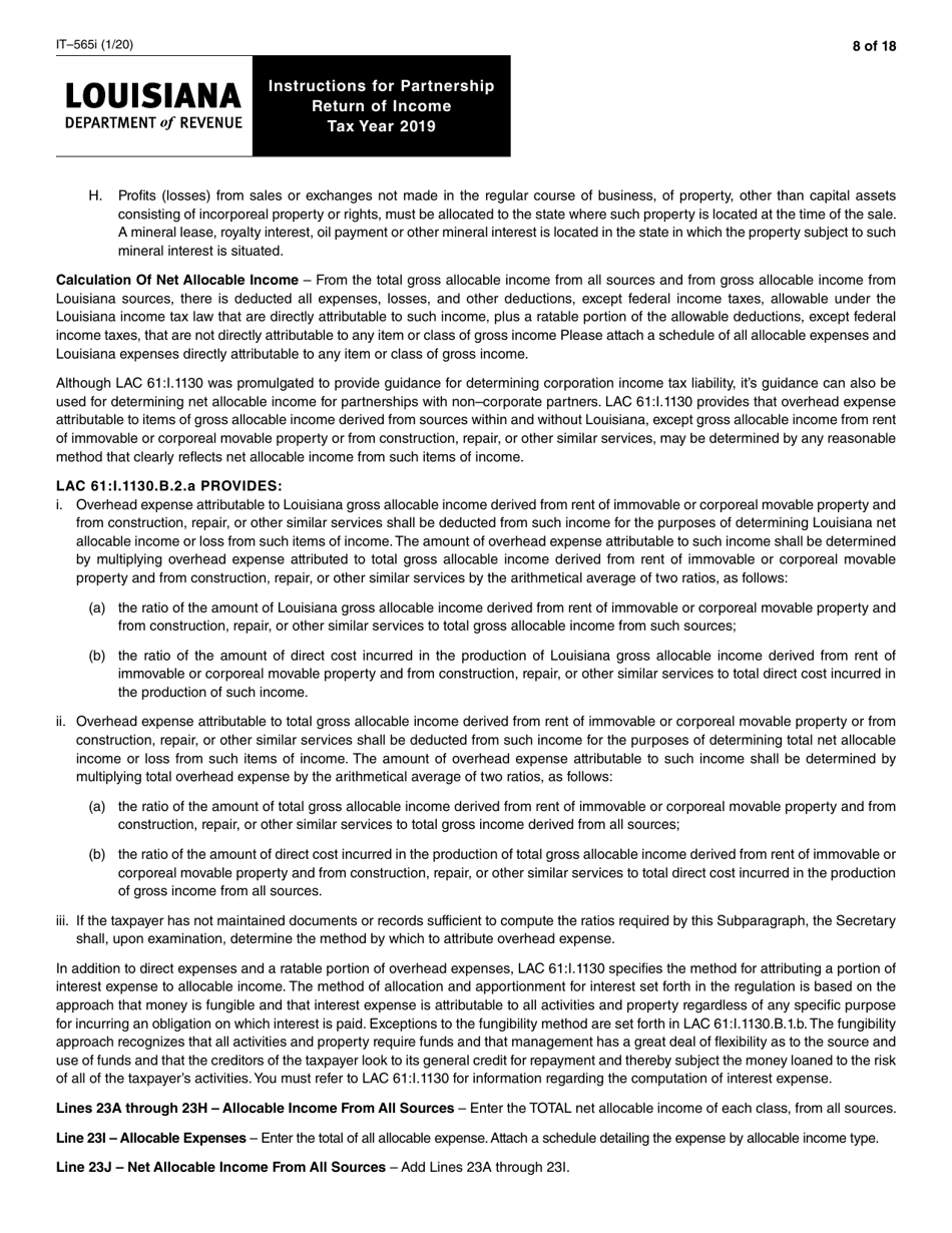 Instructions for Form IT-565 Partnership Return of Income - Louisiana, Page 8