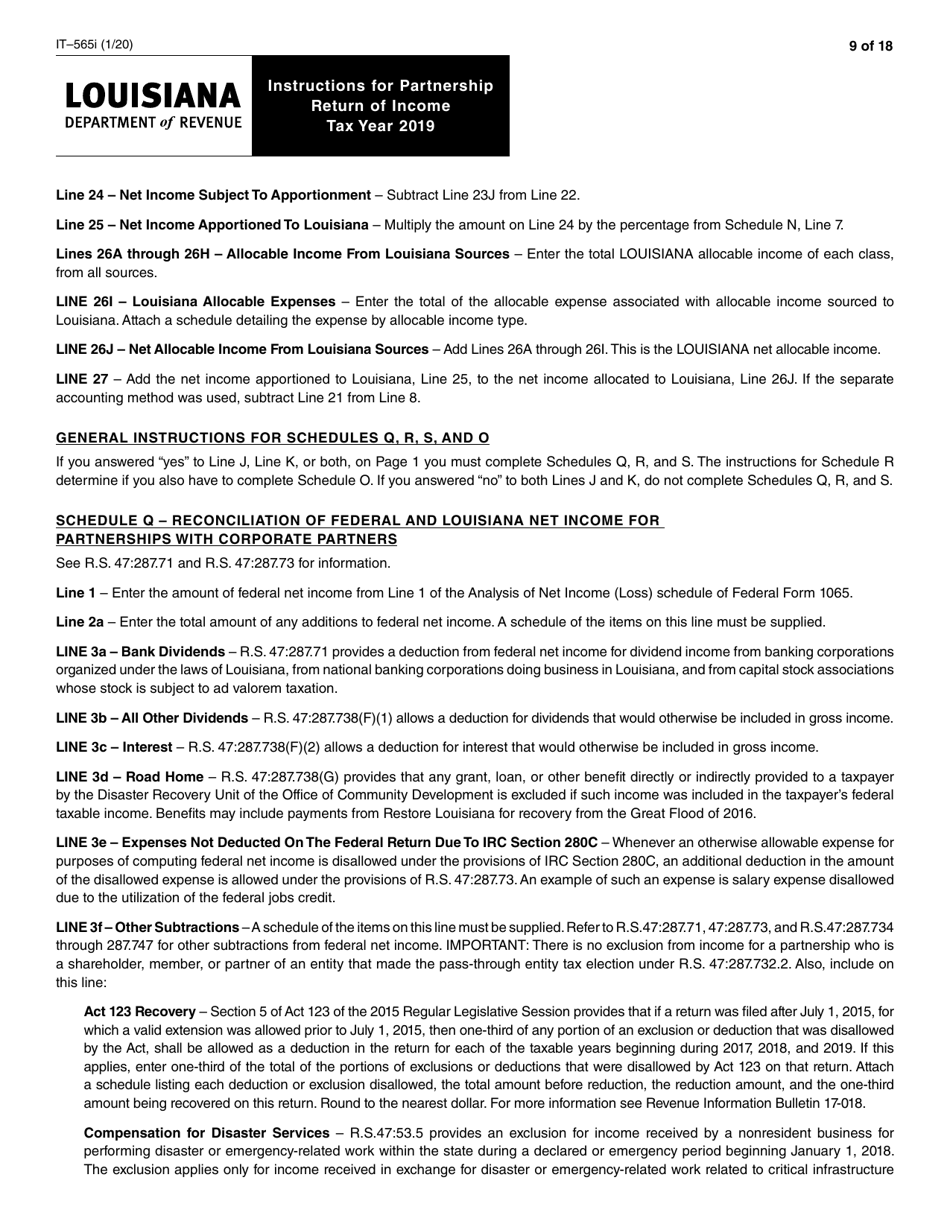Instructions for Form IT-565 Partnership Return of Income - Louisiana, Page 9