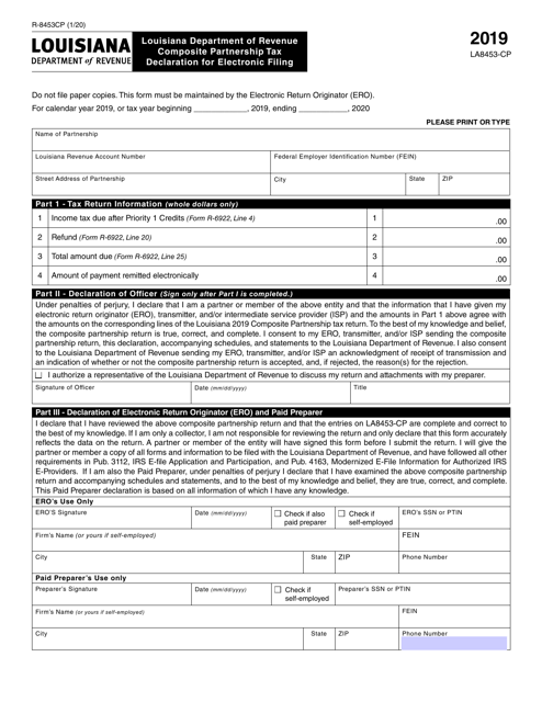 Form R-8453CP Composite Partnership Tax Declaration for Electronic Filing - Louisiana, 2019