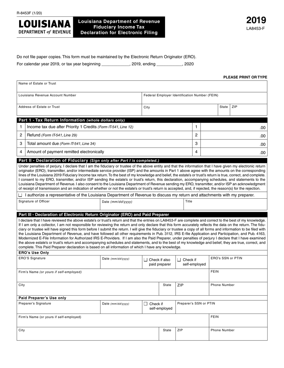 Form R-8453F Fiduciary Income Tax Declaration for Electronic Filing - Louisiana, Page 1
