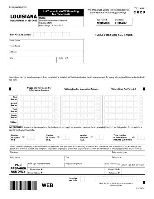 Form L-3 (R-1203) 2020 Printable Pdf