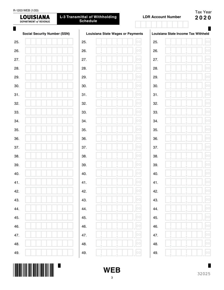 Form L-3 (R-1203) Transmittal of Withholding Tax Statements - Louisiana, Page 3