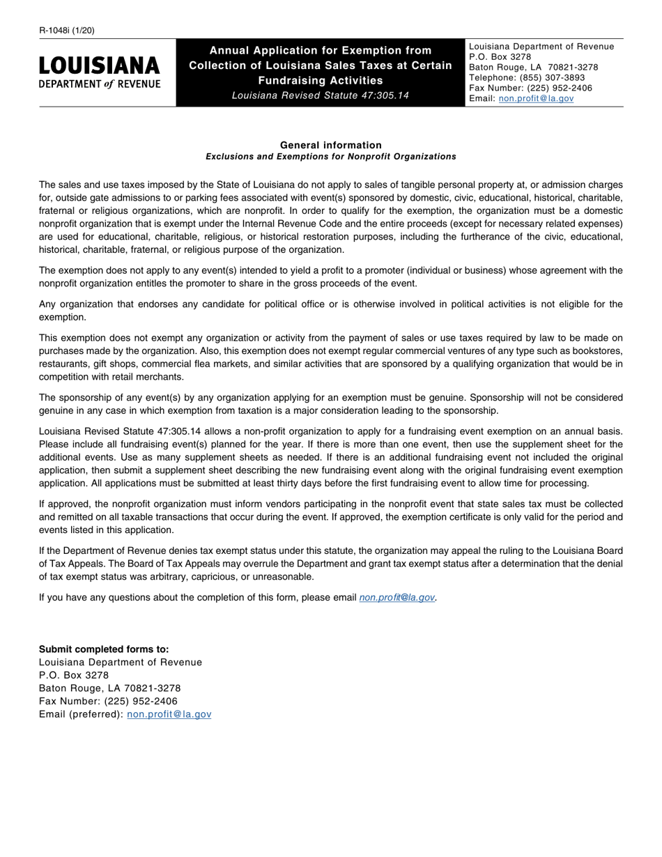 Form R-1048 Annual Application for Exemption From Collection of Louisiana Sales Taxes at Certain Fundraising Activities - Louisiana, Page 3