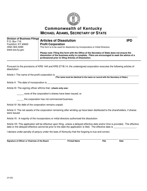 Articles of Dissolution - Profit Corporation - Kentucky Download Pdf