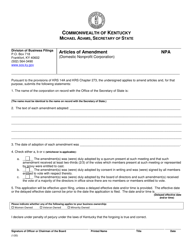 Document preview: Articles of Amendment (Domestic Nonprofit Corporation) - Kentucky