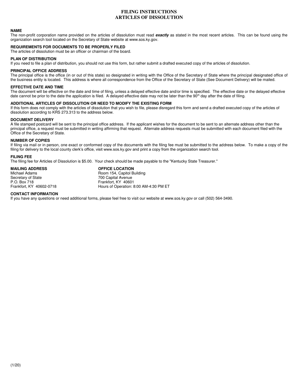 Articles of Dissolution - Non-profit Corporation - Kentucky, Page 2