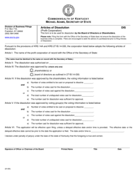 Document preview: Articles of Dissolution (Profit Corporation) - Kentucky