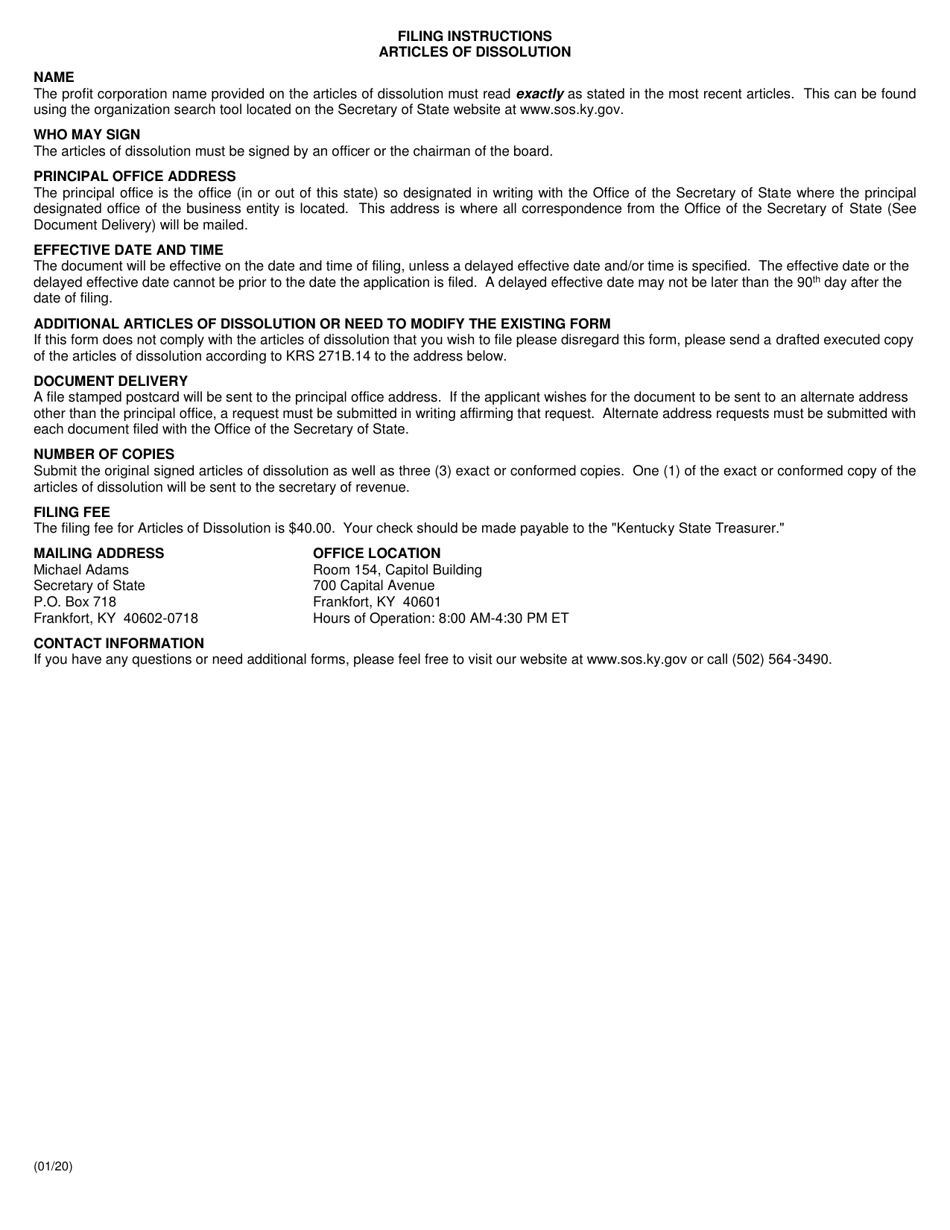 Articles of Dissolution (Profit Corporation) - Kentucky, Page 2