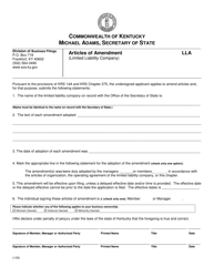 Document preview: Articles of Amendment (Limited Liability Company) - Kentucky