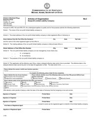 Document preview: Articles of Organization - Nonprofit Limited Liability Company - Kentucky