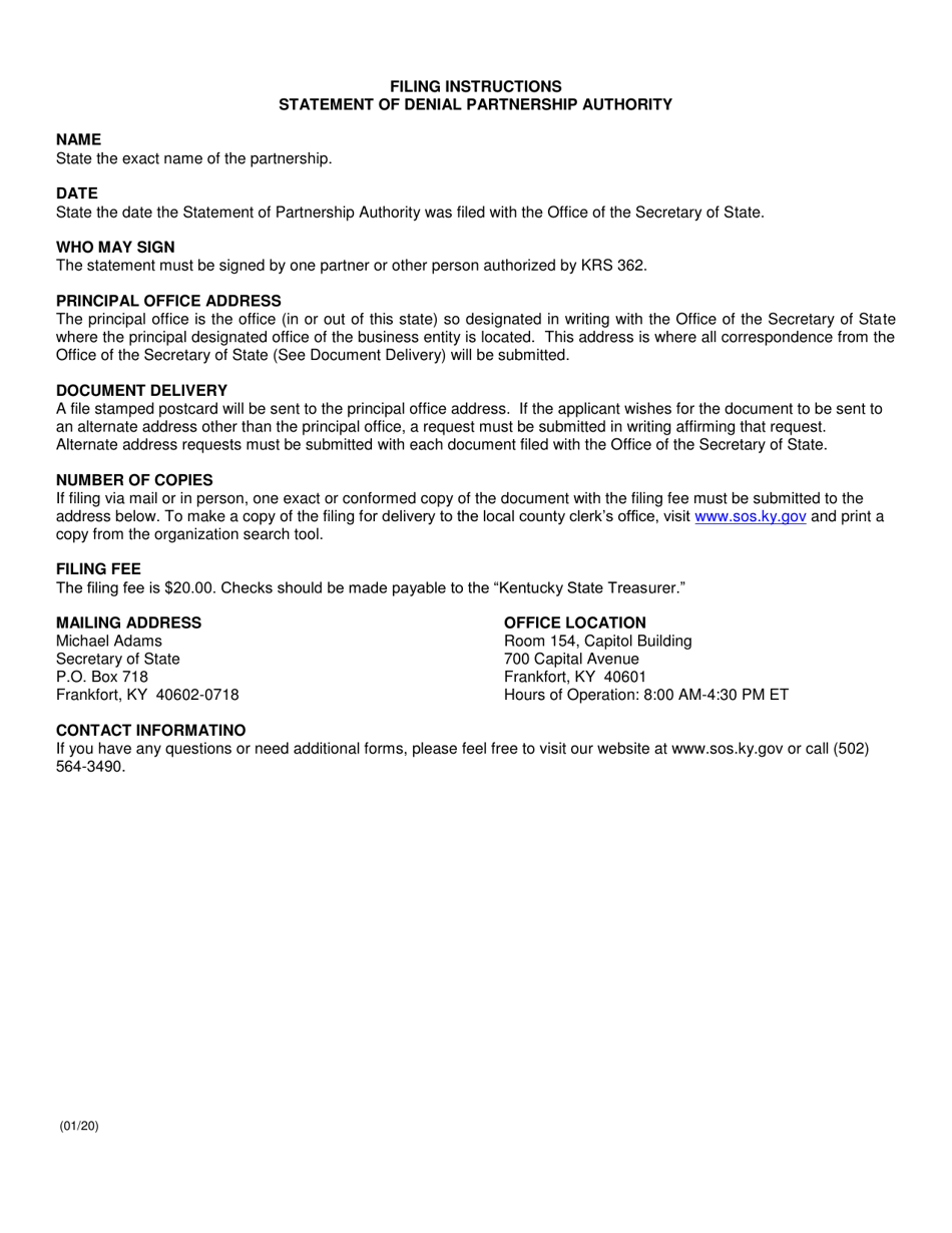 Statement of Denial (Domestic or Foreign Partnership) - Kentucky, Page 2