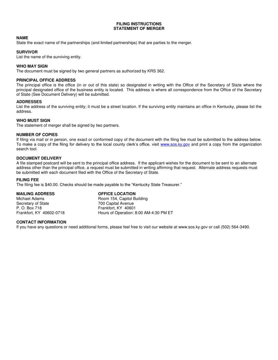 Statement of Merger (Domestic or Foreign Partnership) - Kentucky, Page 2