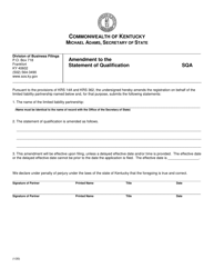 Document preview: Amendment to the Statement of Qualification - Kentucky
