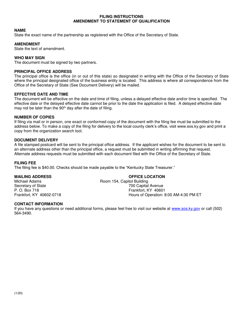 Amendment to the Statement of Qualification - Kentucky, Page 2
