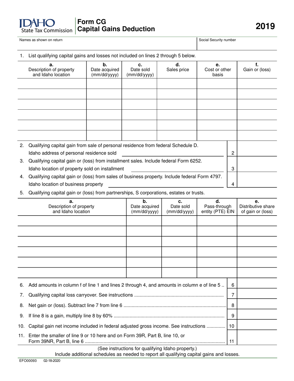 Form CG 2019 Fill Out, Sign Online and Download Fillable PDF, Idaho