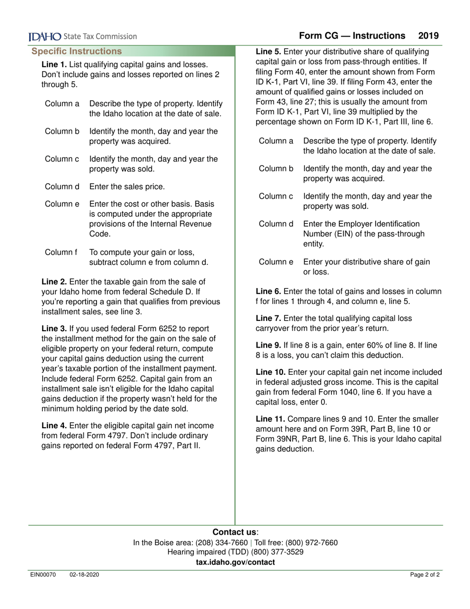 Form CG Capital Gains Deduction - Idaho, Page 3