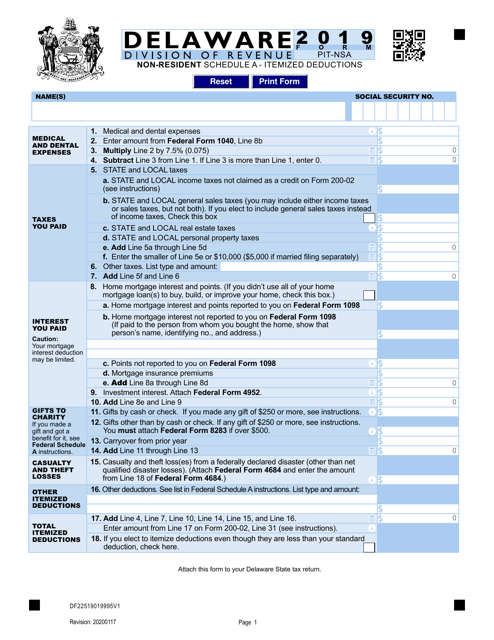Form PIT-NSA Schedule A 2019 Printable Pdf