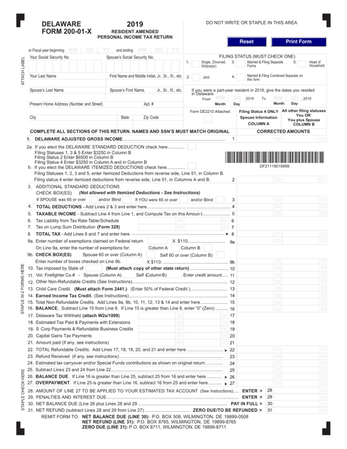 Form 200-01-X 2019 Printable Pdf