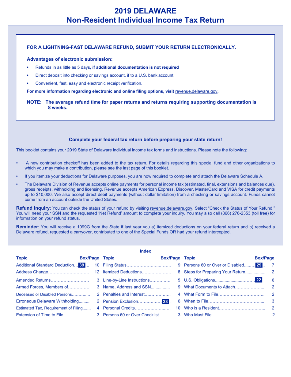 Instructions for Form 200-02 NR Non-resident Individual Income Tax Return - Delaware, Page 1