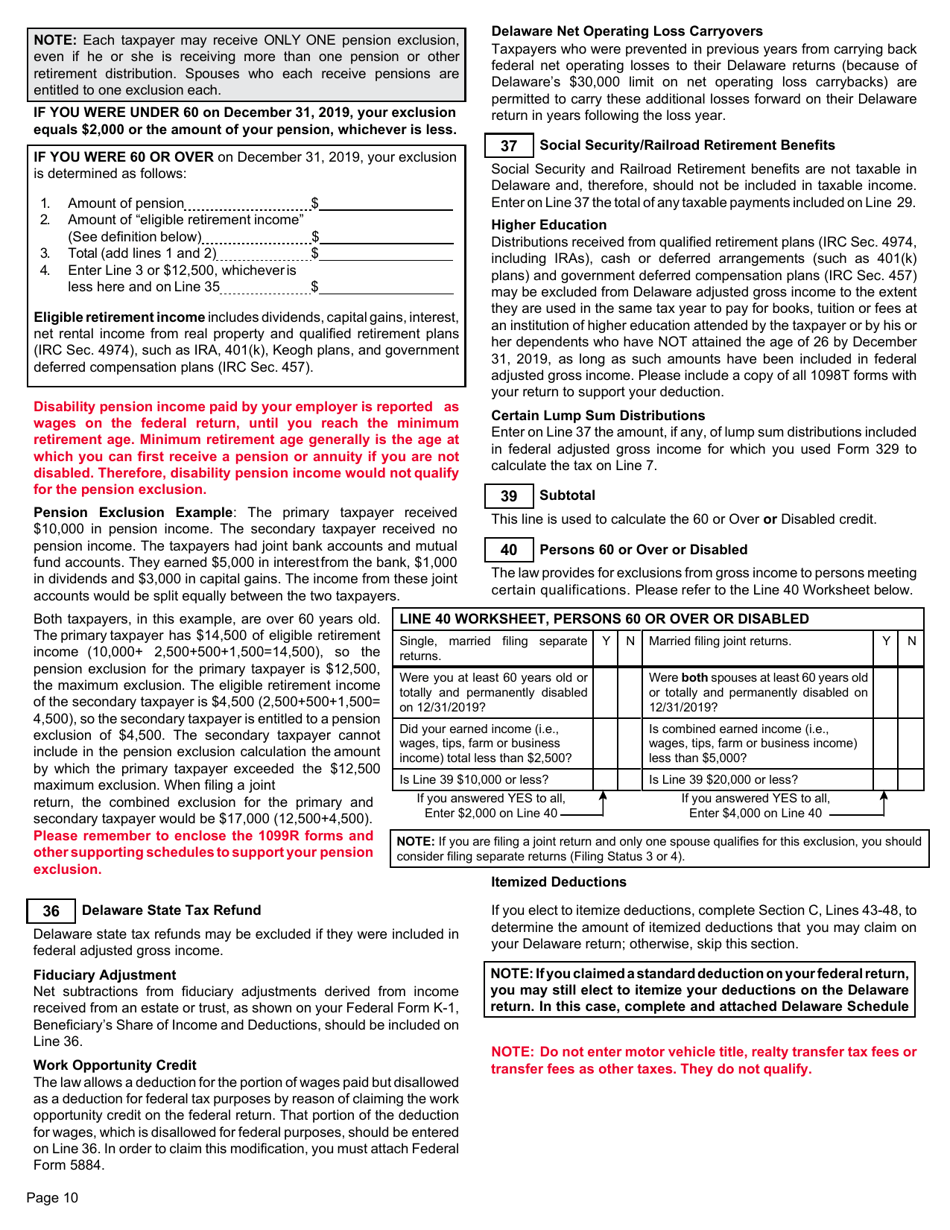 Instructions for Form 200-01 Delaware Individual Resident Income Tax Form - Delaware, Page 10