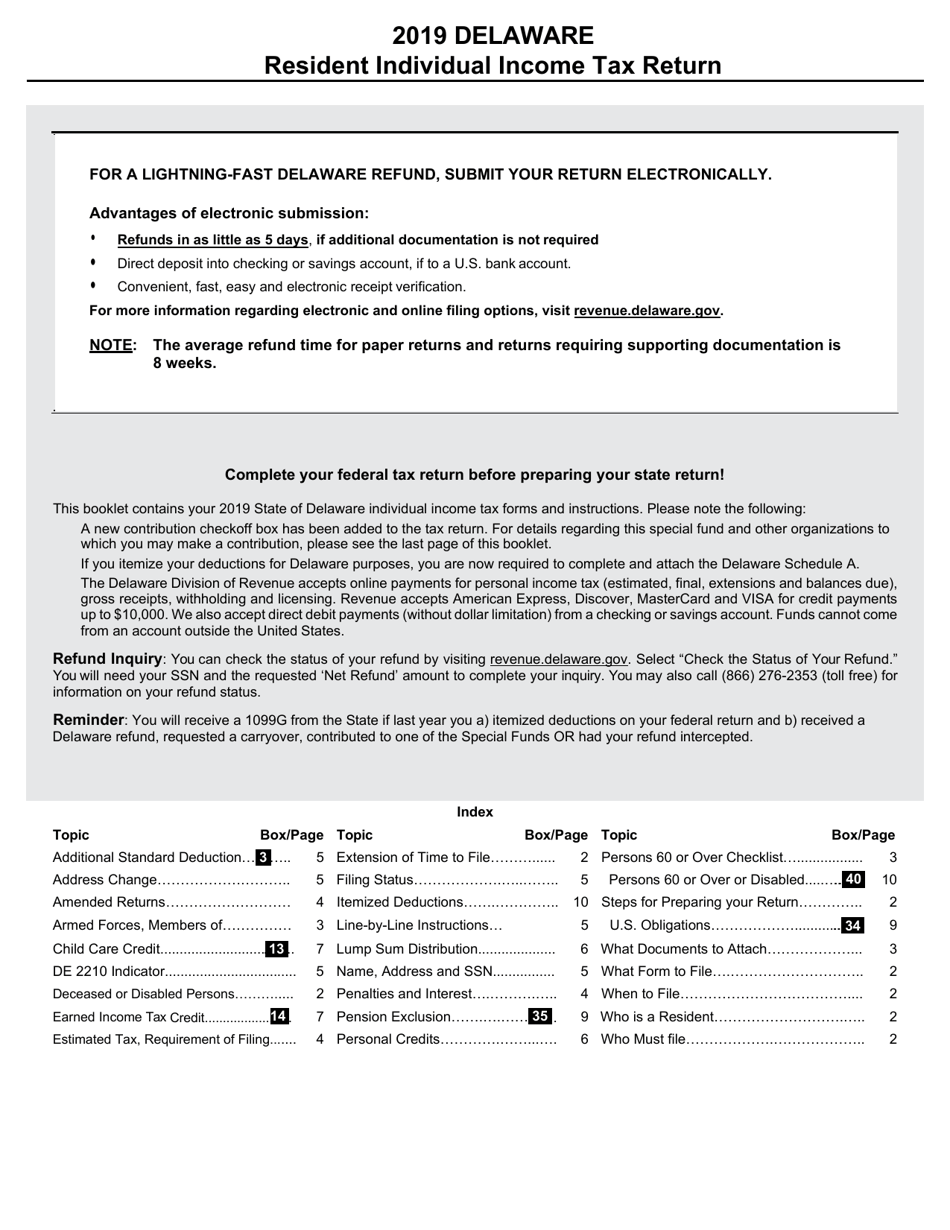 Instructions for Form 200-01 Delaware Individual Resident Income Tax Form - Delaware, Page 1