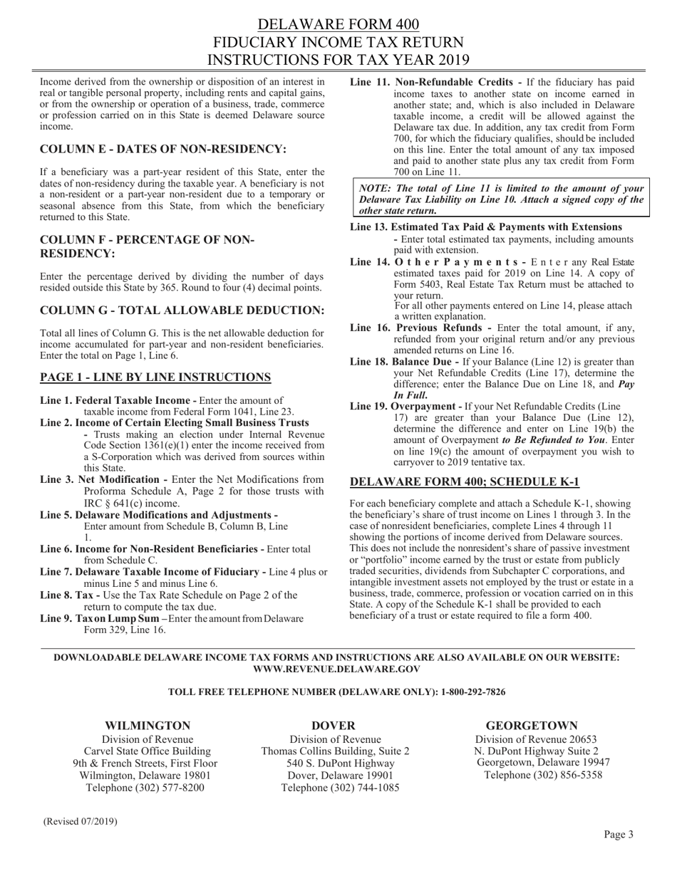 Instructions for Form 400 Delaware Fiduciary Income Tax Return - Delaware, Page 3