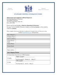 Standard Certificate Request Form - Delaware