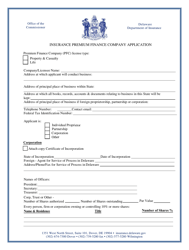 Document preview: Insurance Premium Finance Company Application - Delaware