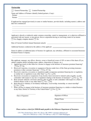Insurance Premium Finance Company Application - Delaware, Page 2