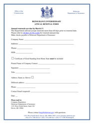 Document preview: Reinsurance Intermediary Annual Renewal Form - Delaware
