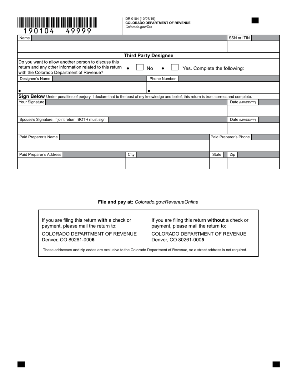 Form DR0104 Colorado Individual Income Tax Return - Colorado, Page 4