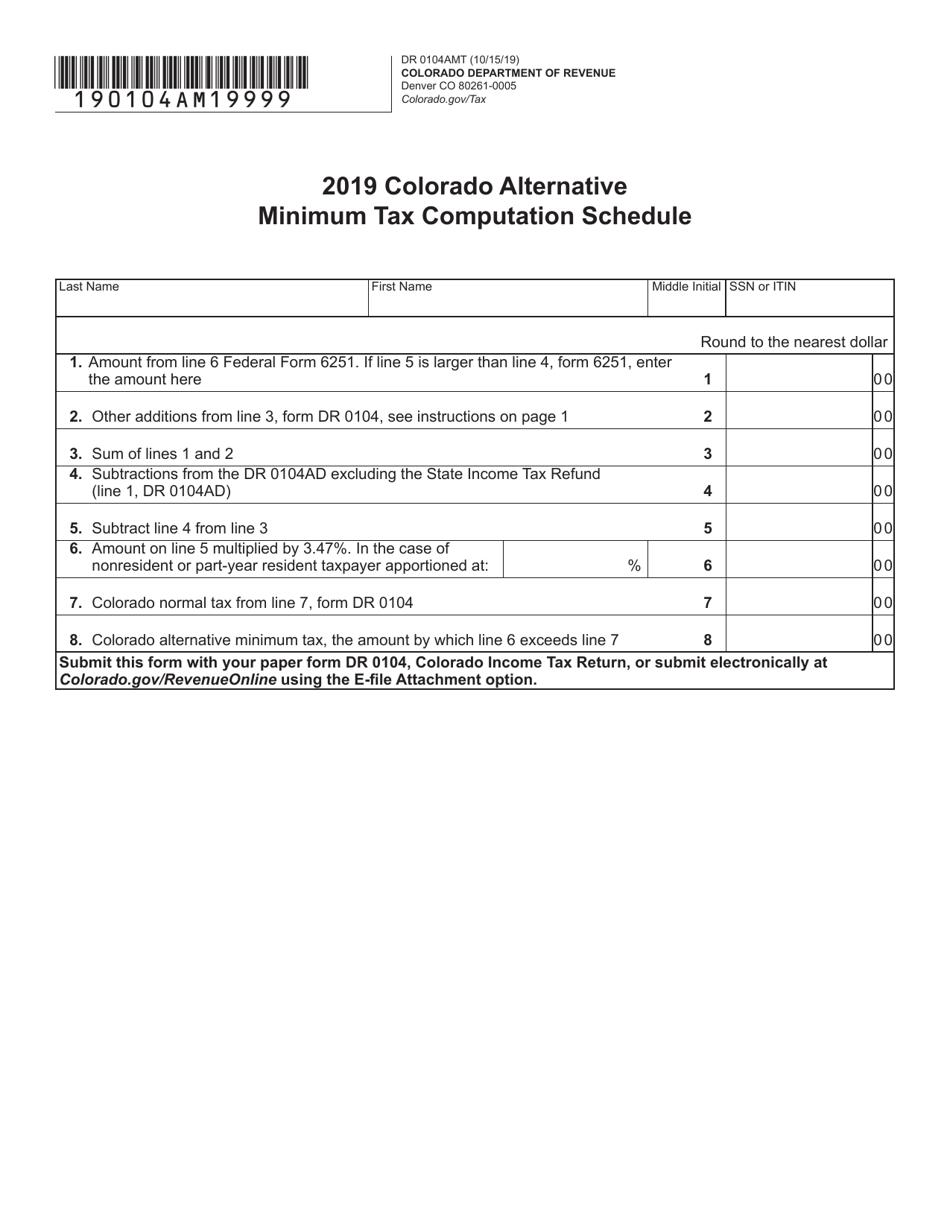 Form DR0104AMT Colorado Alternative Minimum Tax Computation Schedule - Colorado, Page 2