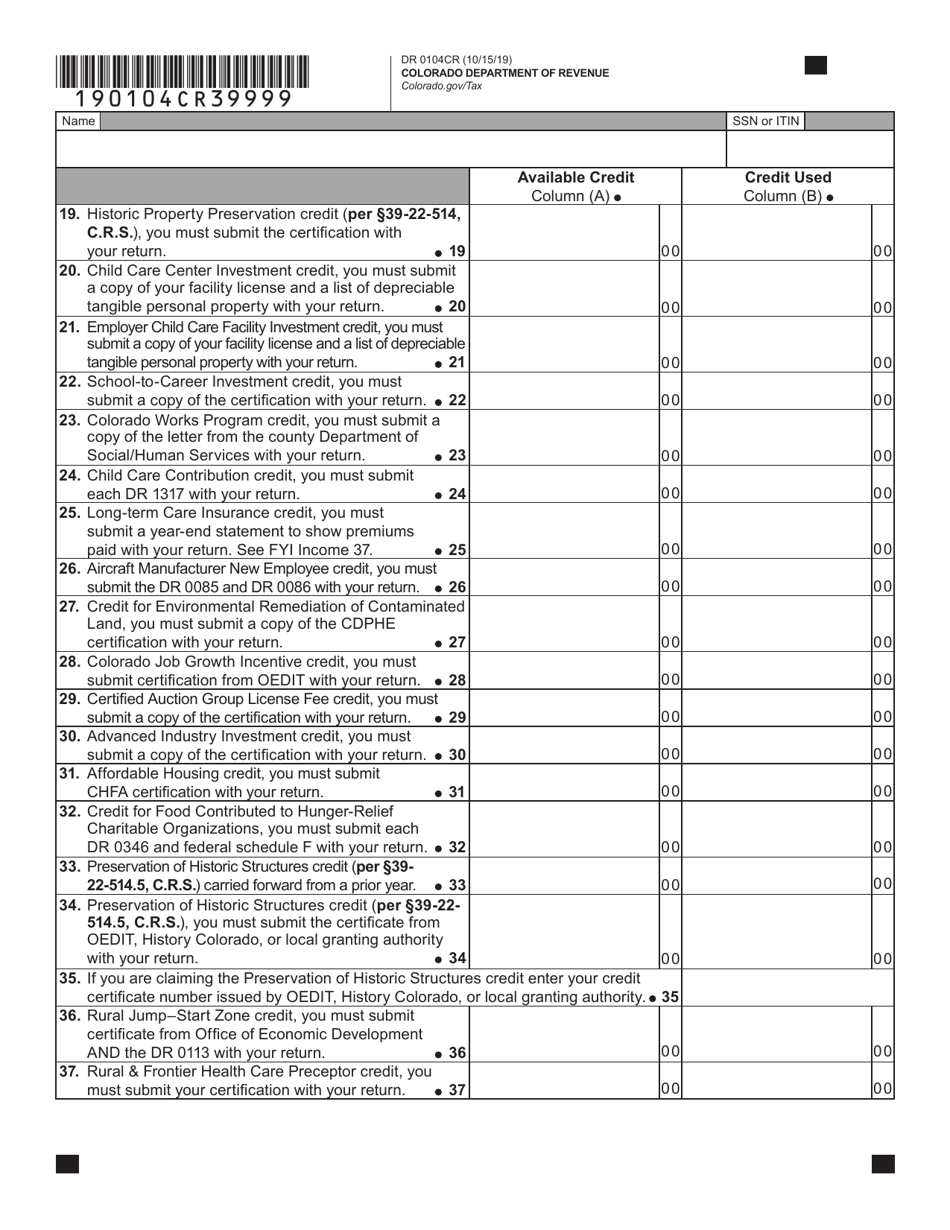 Form DR0104CR Individual Credit Schedule - Colorado, Page 3