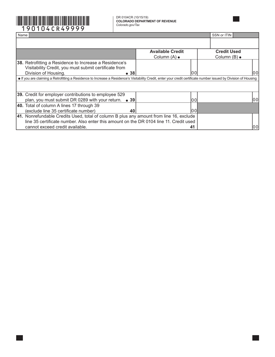 Form DR0104CR Individual Credit Schedule - Colorado, Page 4
