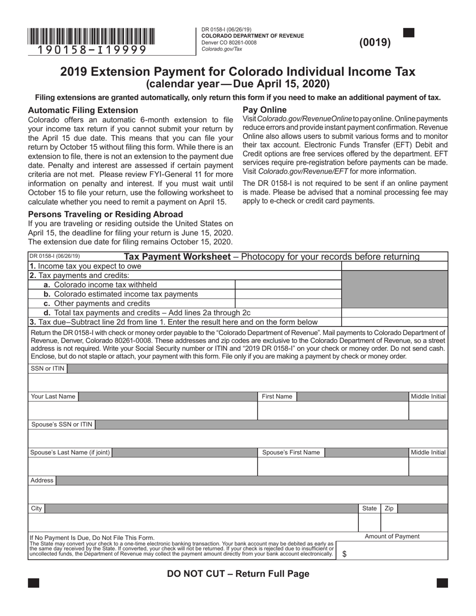 Form DR0158I Download Fillable PDF or Fill Online Extension Payment