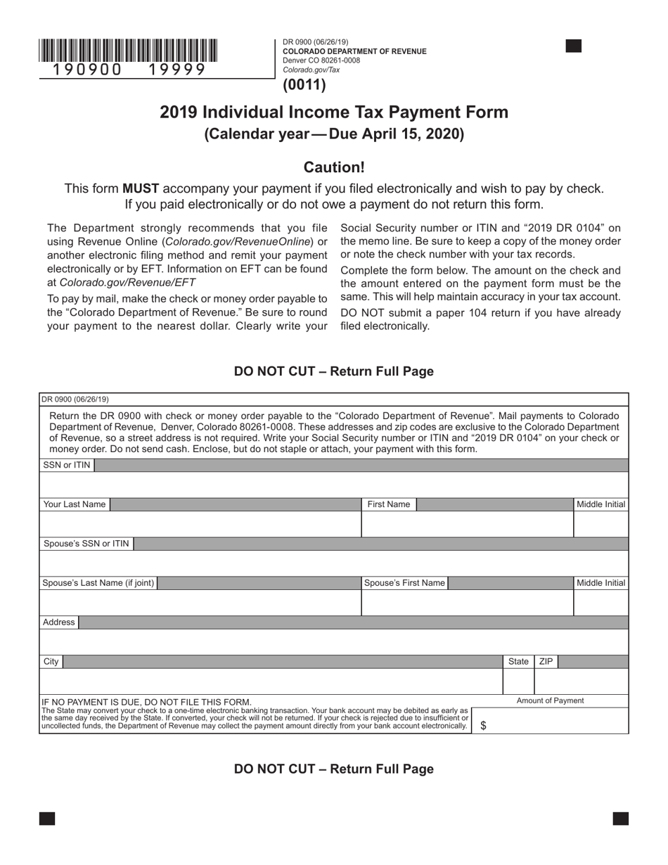 Form DR0900 Individual Income Tax Payment Form - Colorado, Page 1