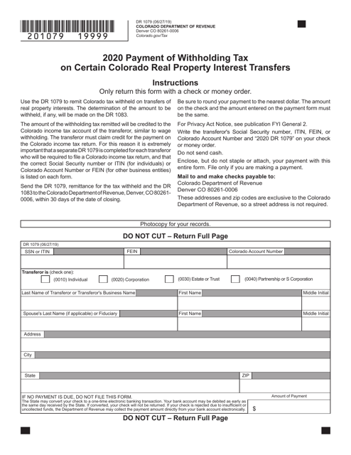 Document preview: Form DR1079 Payment of Withholding Tax on Certain Colorado Real Property Interest Transfers - Colorado