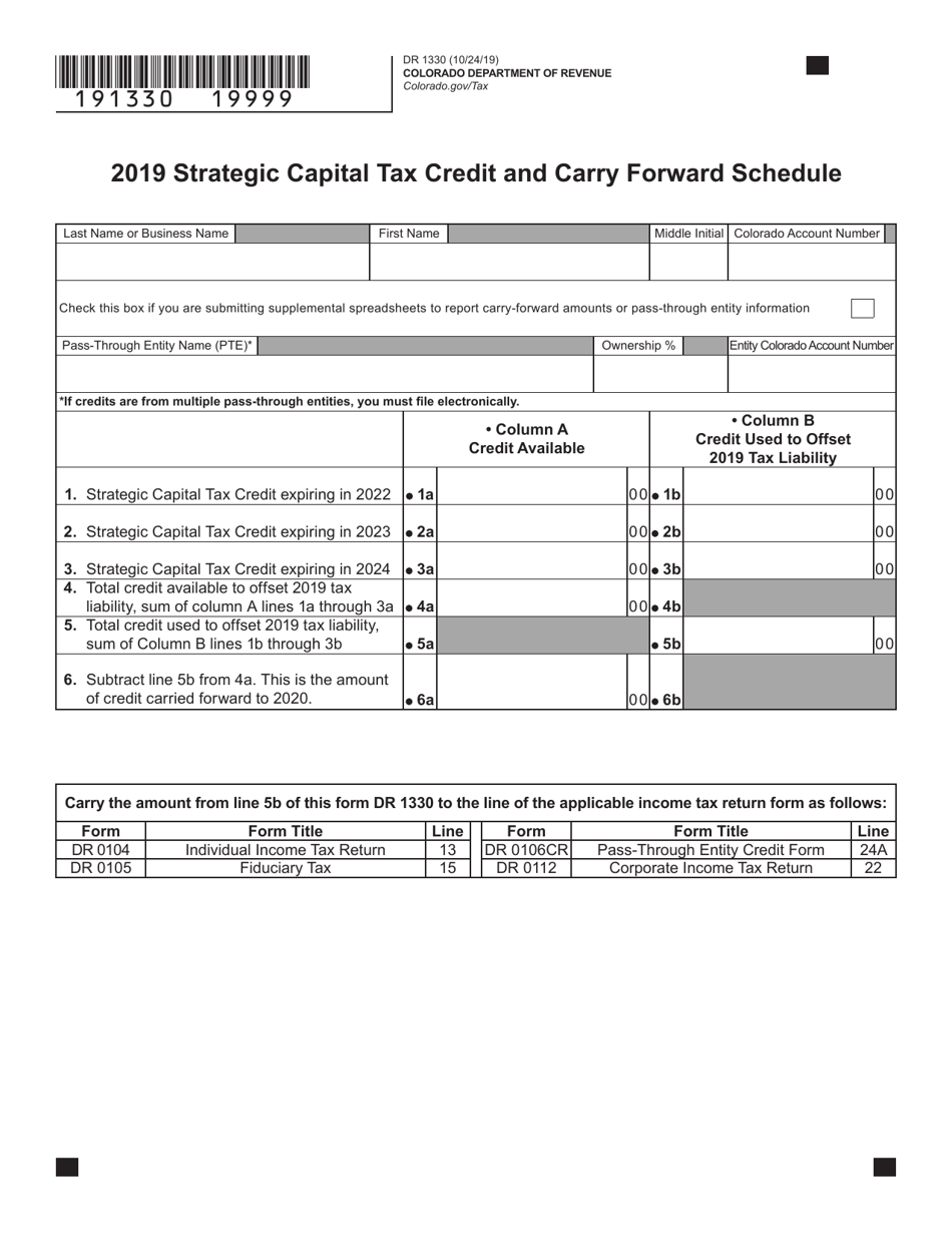 Form DR1330 Strategic Capital Tax Credit and Carry Forward Schedule - Colorado, Page 1