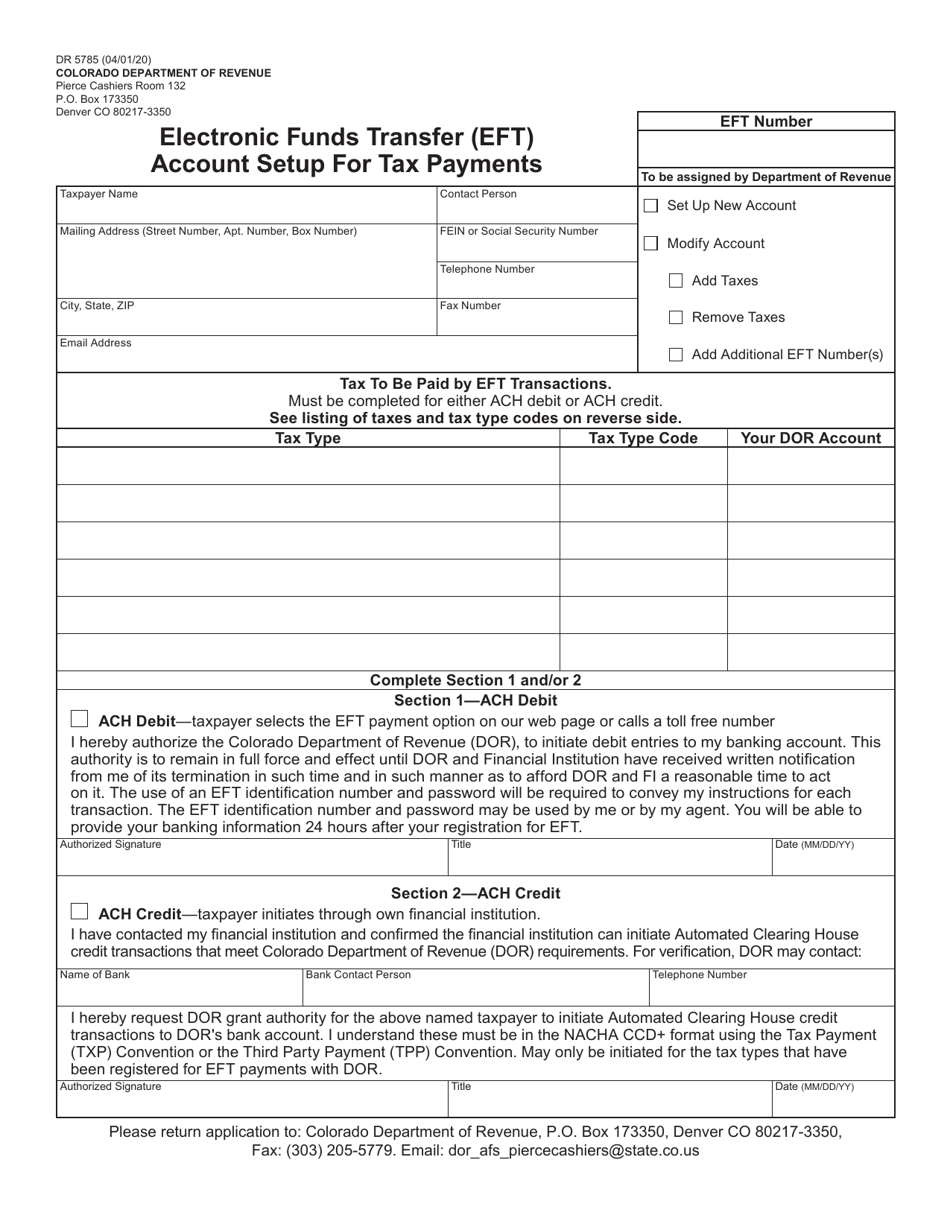 Form DR5785 Download Fillable PDF or Fill Online Electronic Funds