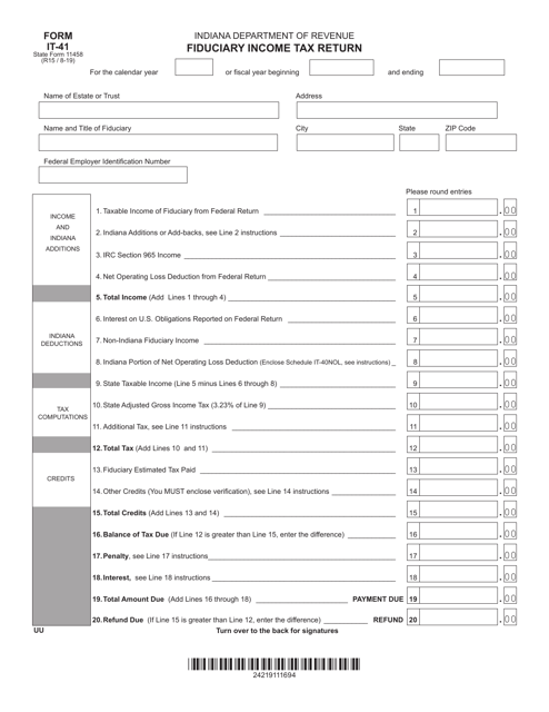 Form IT-41 (State Form 11458)  Printable Pdf