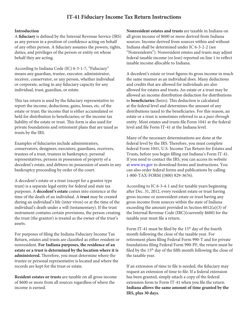 Form IT-41 (State Form 11458) Fiduciary Income Tax Return - Indiana, Page 3