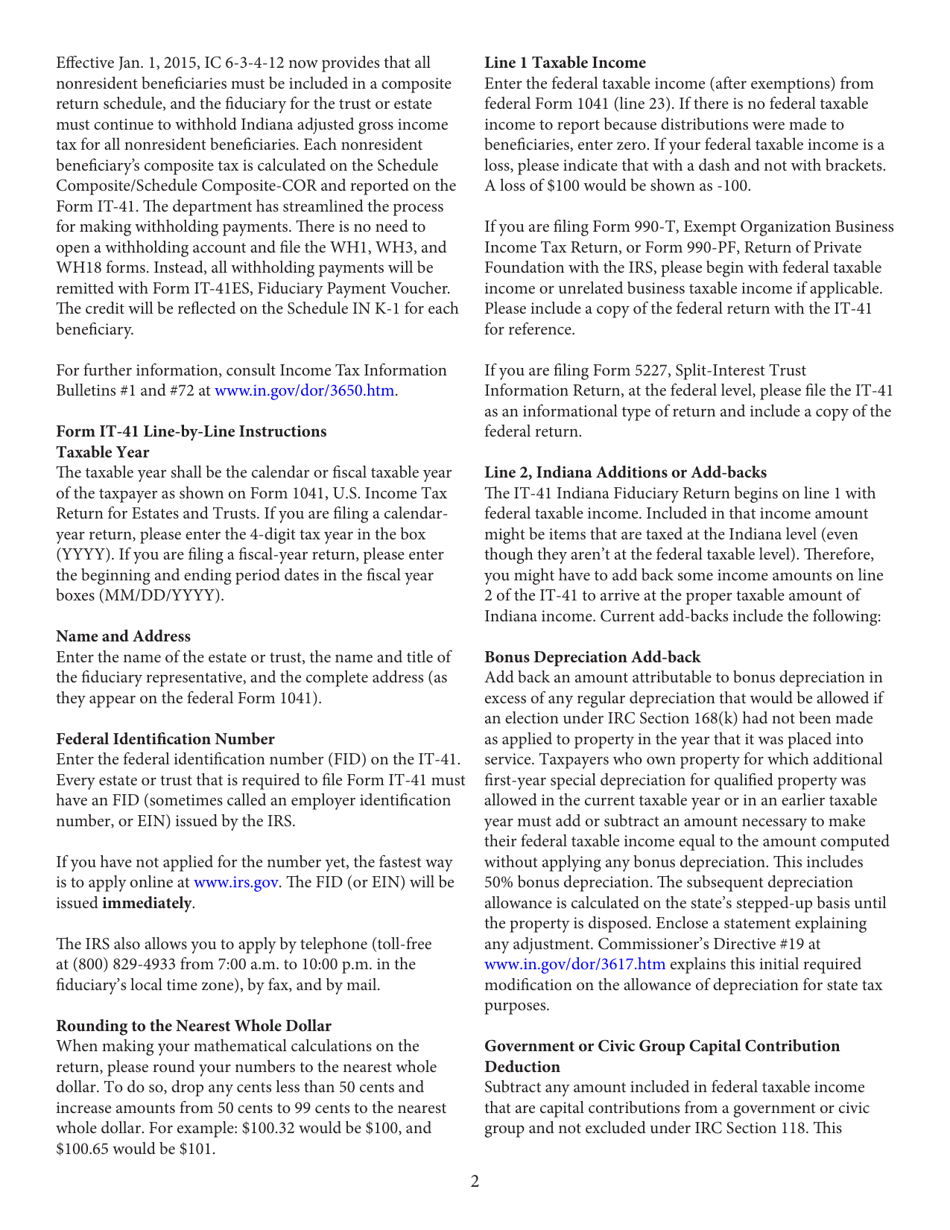 Form IT-41 (State Form 11458) Fiduciary Income Tax Return - Indiana, Page 4