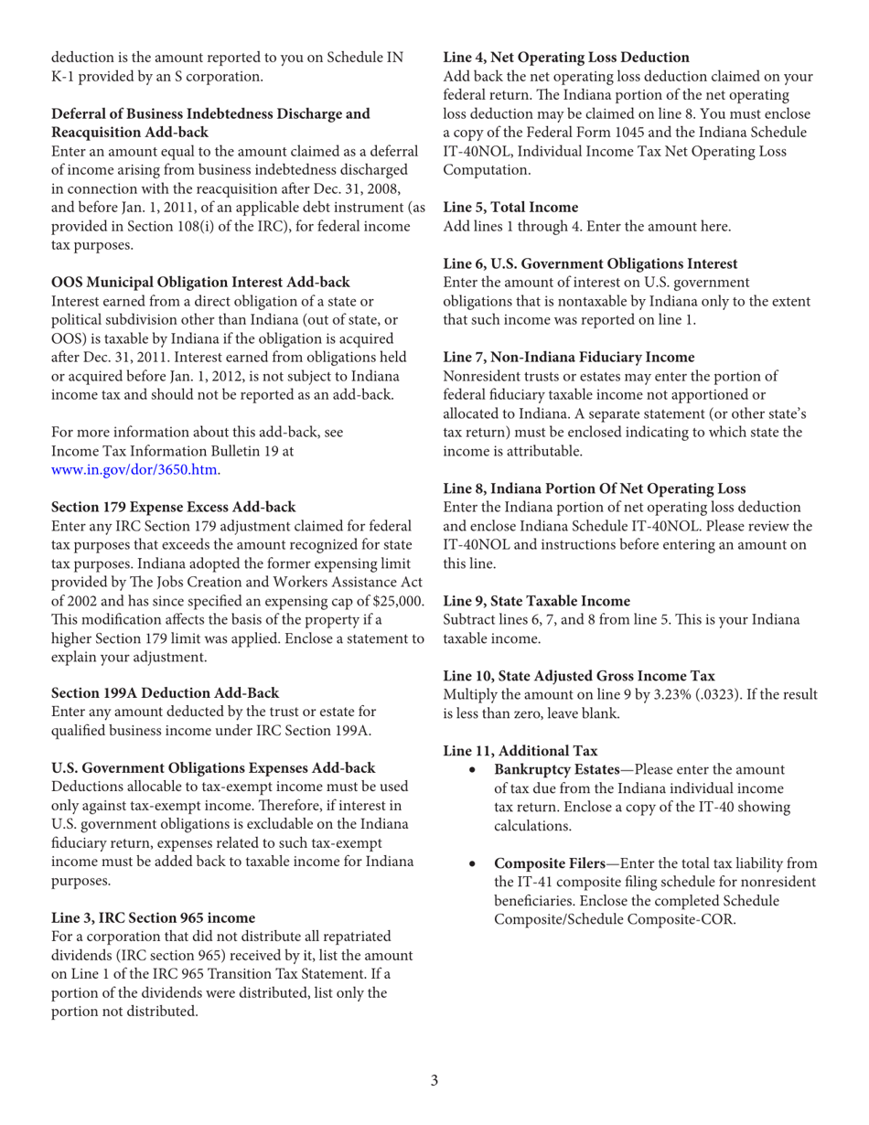 Form IT-41 (State Form 11458) Fiduciary Income Tax Return - Indiana, Page 5