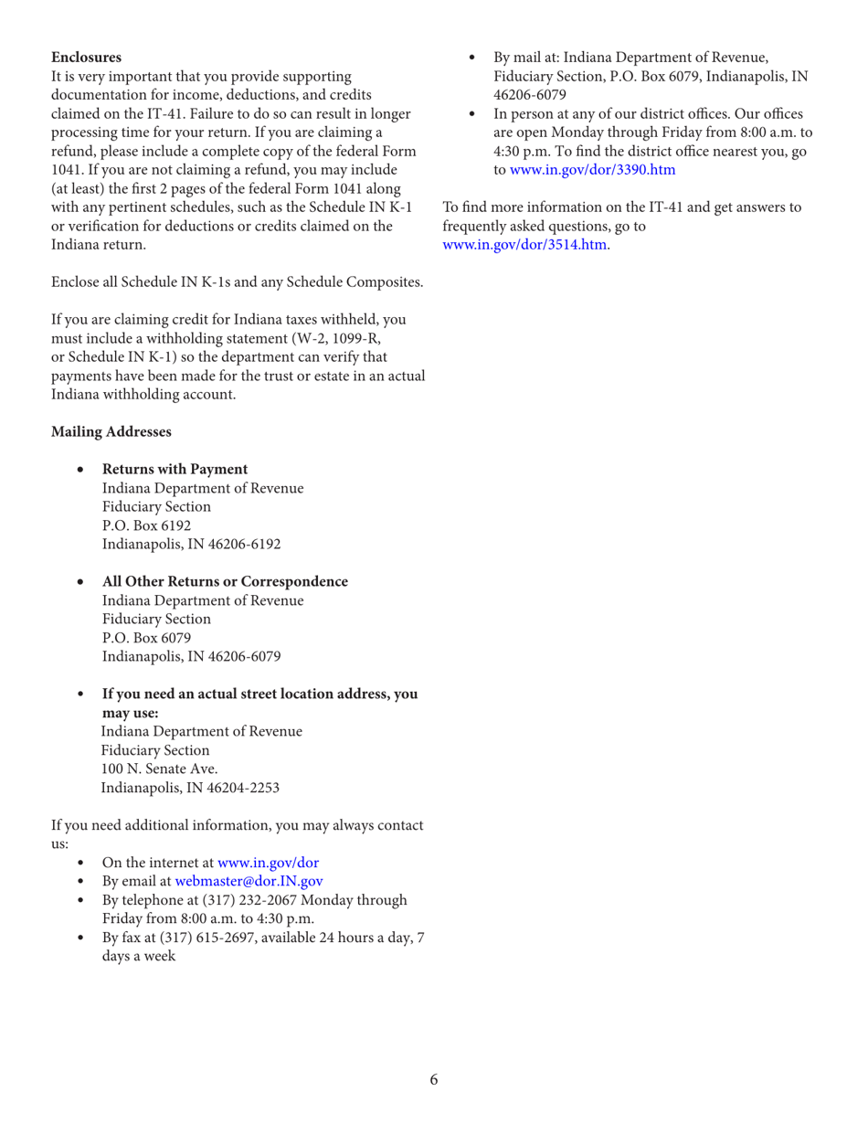 Form IT-41 (State Form 11458) Fiduciary Income Tax Return - Indiana, Page 8