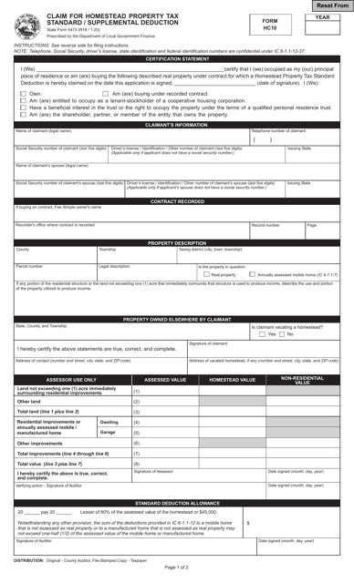State Form 5473 (HC10)  Printable Pdf