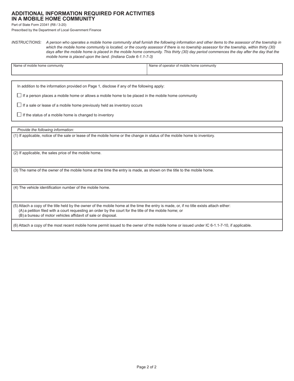 State Form 23341 (1) Notice of Placing of Manufactured (Mobile) Home Upon Land or Lot - Indiana, Page 2