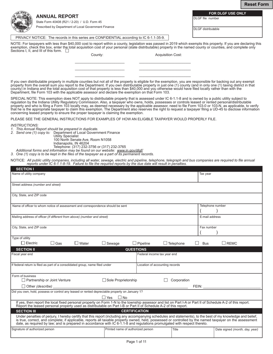 State Form 40408 (U.D. Form 45) - Fill Out, Sign Online and Download ...