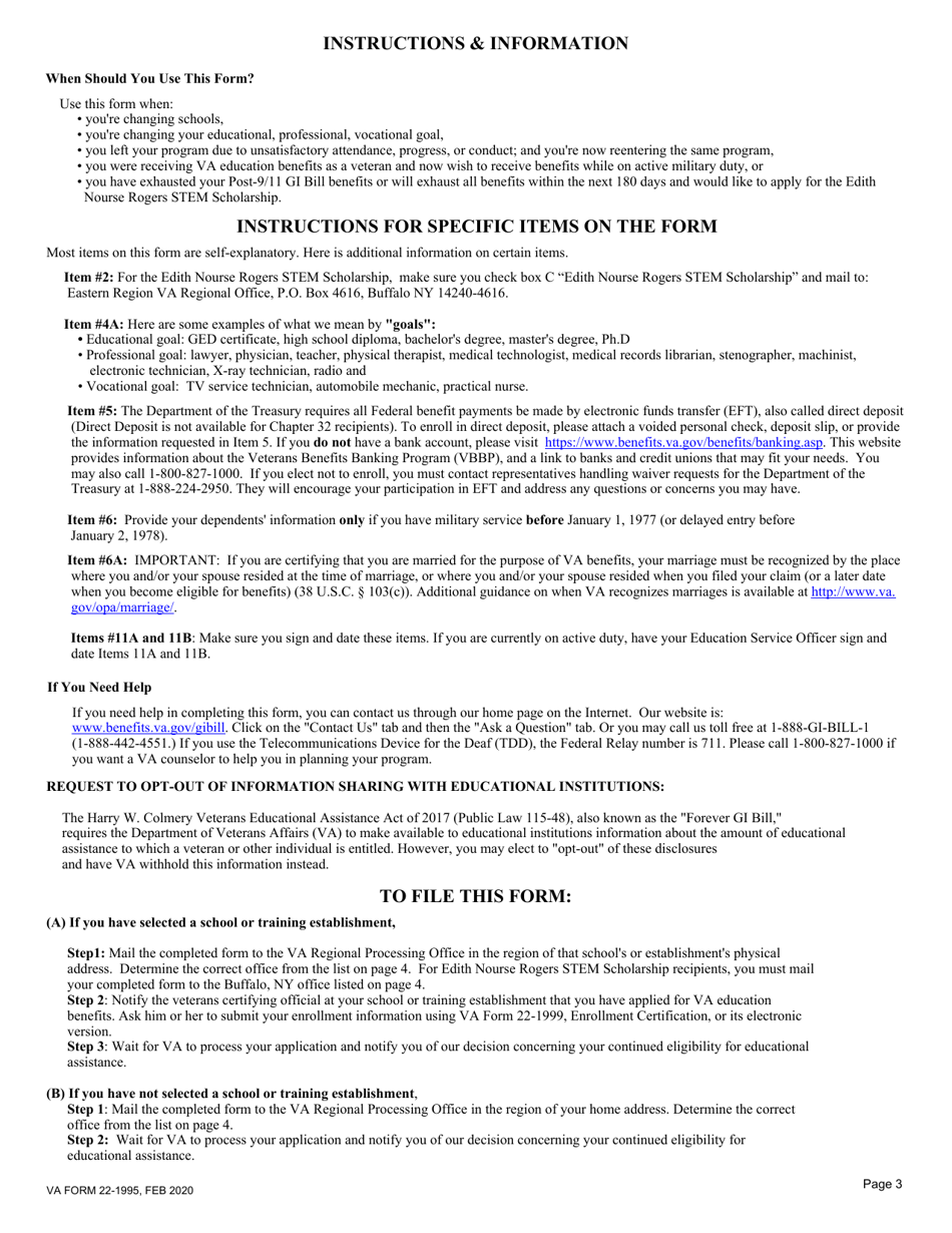 VA Form 22-1995 Request for Change of Program or Place of Training, Page 3