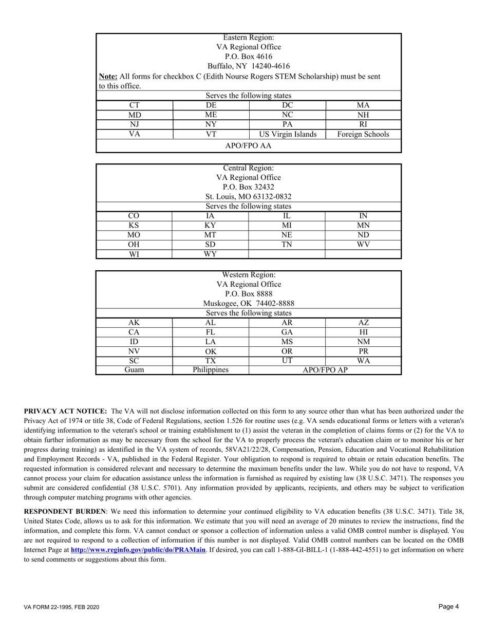 VA Form 22-1995 Request for Change of Program or Place of Training, Page 4
